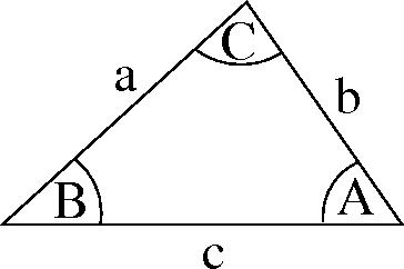 Triangle with sides a, b, c ad angles A, B, C